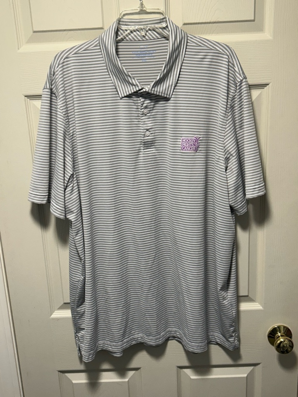 Vineyard Vines Performance Polo Hockey Fights Cancer XXL Gray Striped Golf